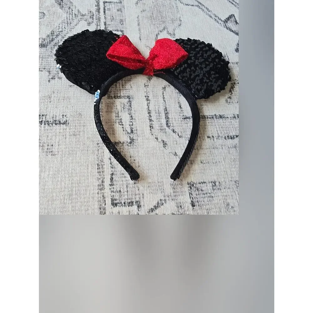 Sequin Minnie Ear Headband with Red Bow